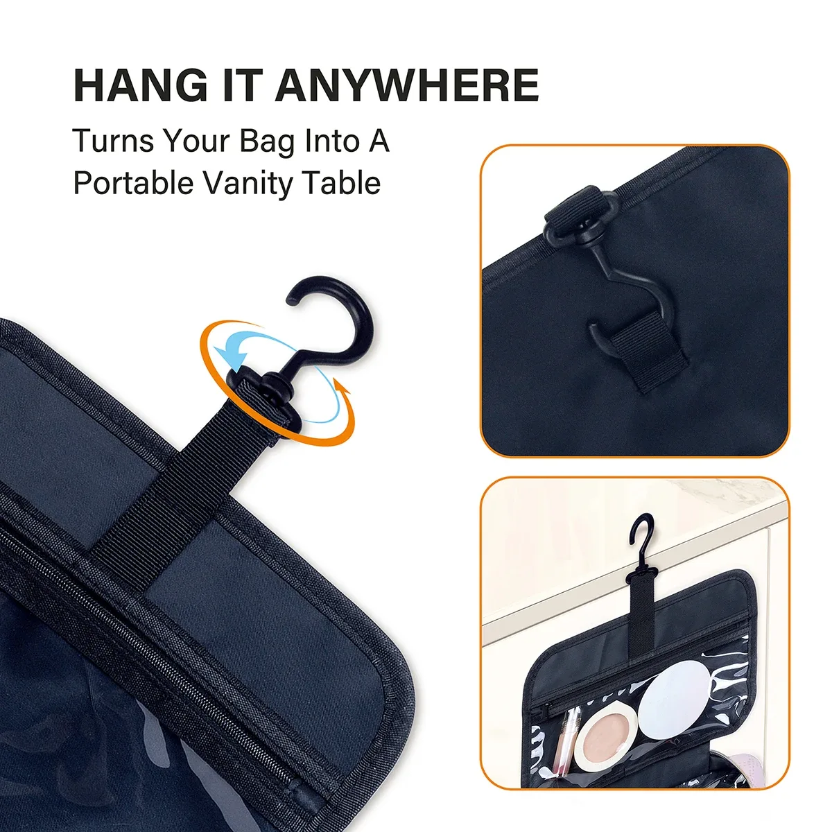 uozl organisateur de toilette suspendu de grande capacité-étui de maquillage en polyester noir imperméable avec fermeture éclair dorée, multi-compartiments de