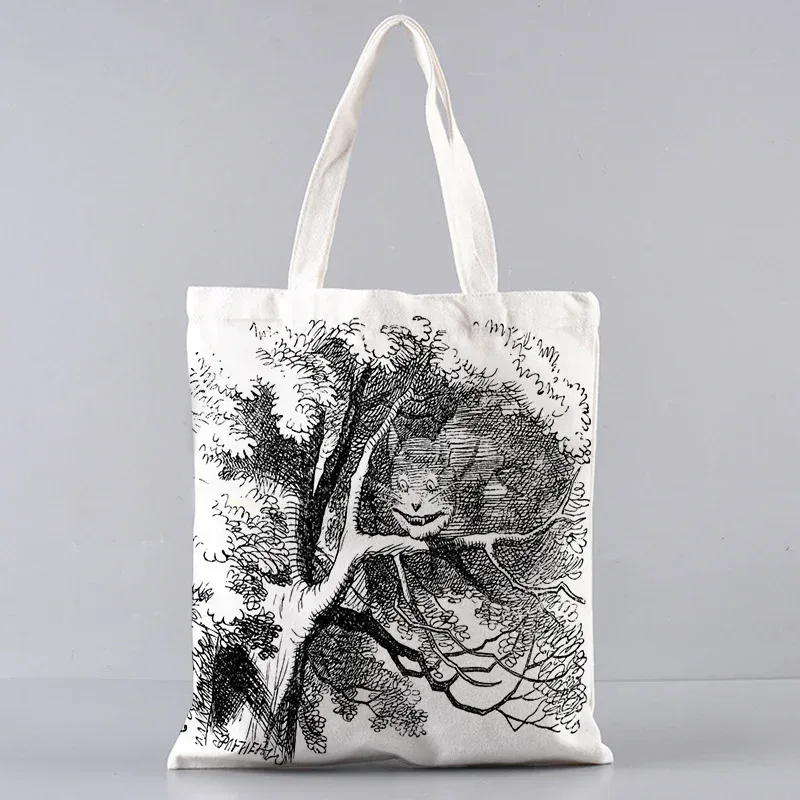 sac fourre-tout en toile alice au pays des merveilles, sac à main à bandoulière pour femmes, sac à livres portable pour étudiants, sac de courses quotidien pour filles