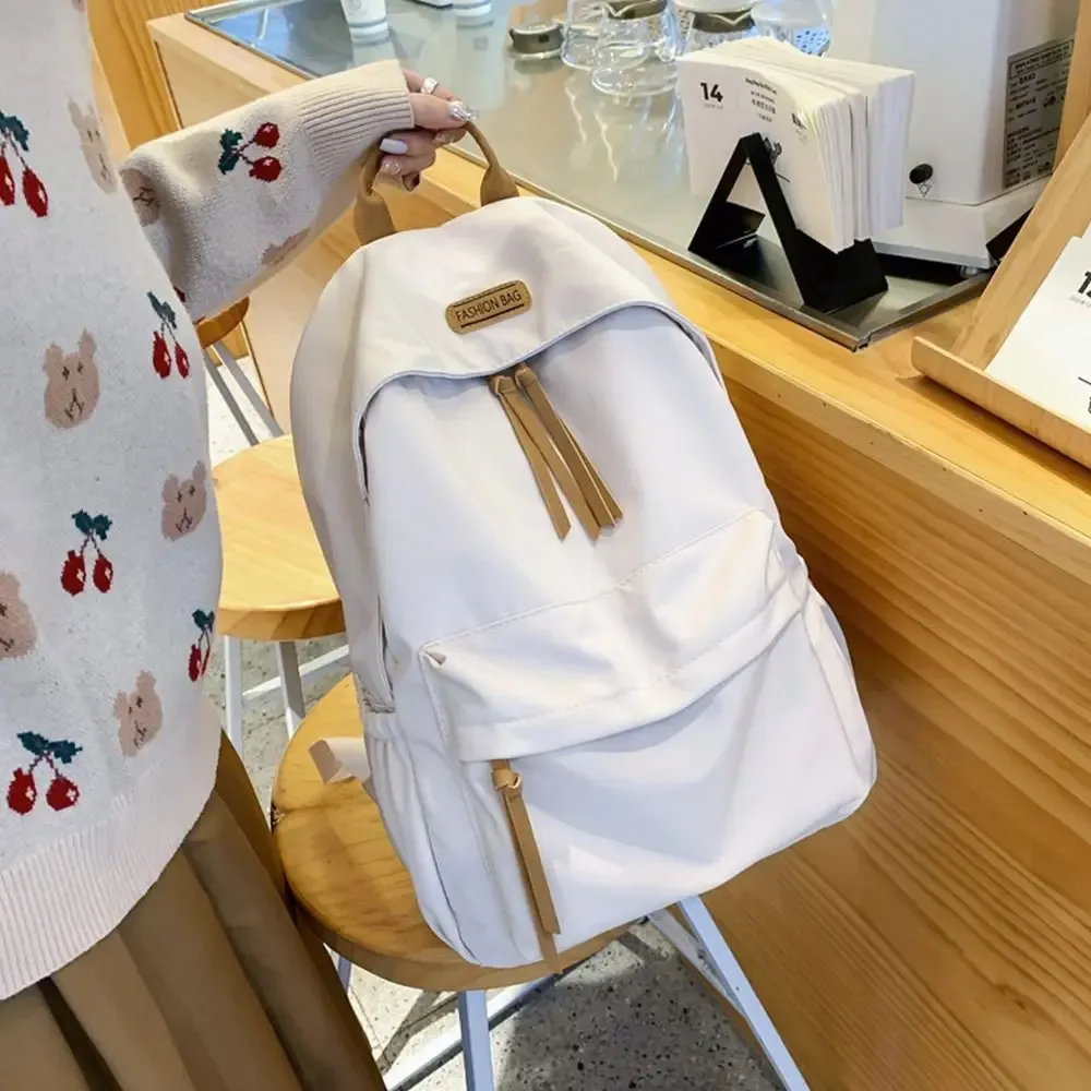 sac à dos scolaire en nylon de grande capacité, couleur unie, pour étudiants