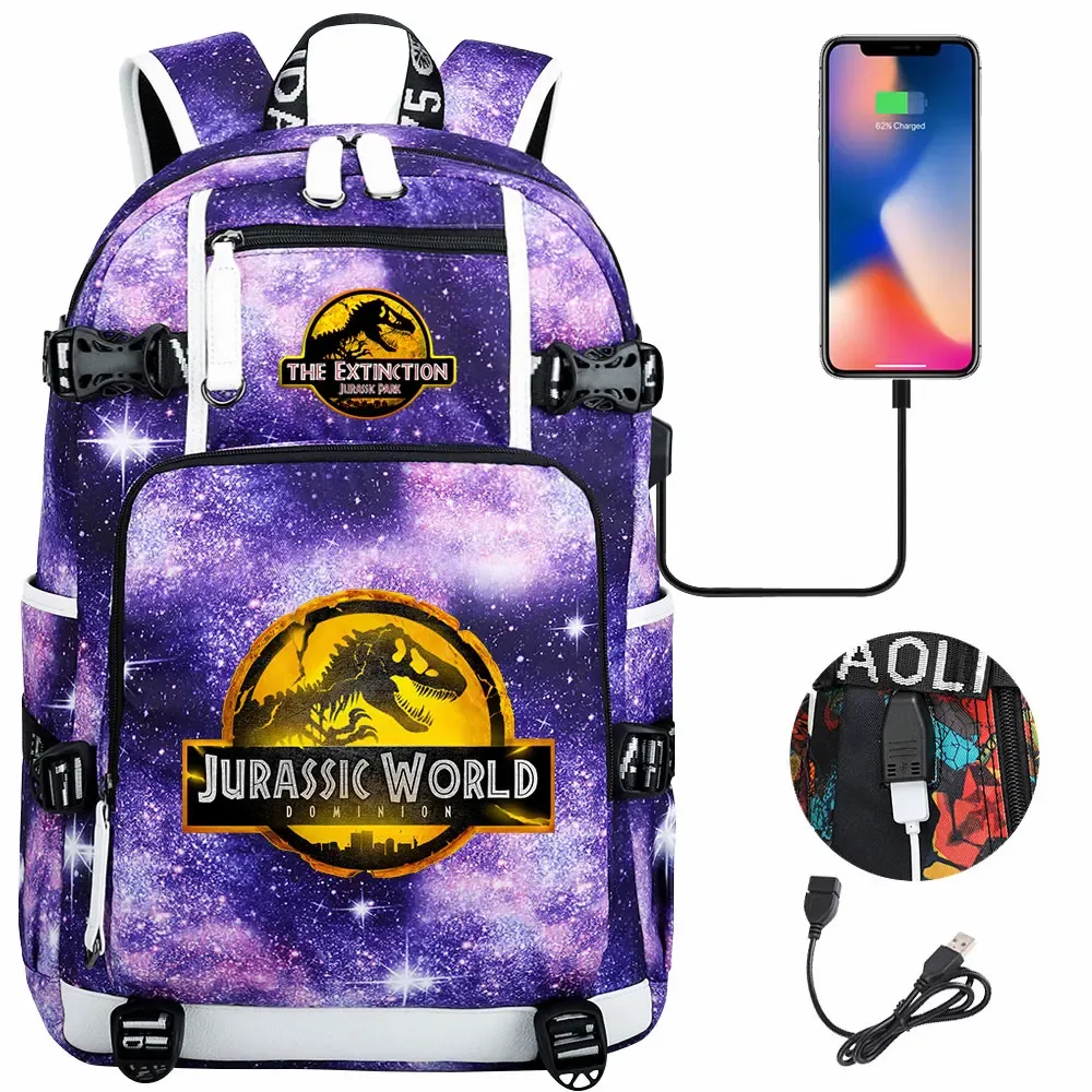jurassic park world dinosaure sac à dos usb grande capacité étudiant mochila femmes hommes ordinateur portable garçon fille enfants retour à l'école livre sacs