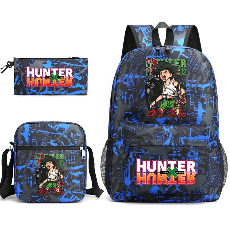 sac à dos d'étudiant imprimé hunter x hunter, sac à bandoulière décontracté, trousse à crayons, ensemble 3 en 1 pour garçons et filles, école