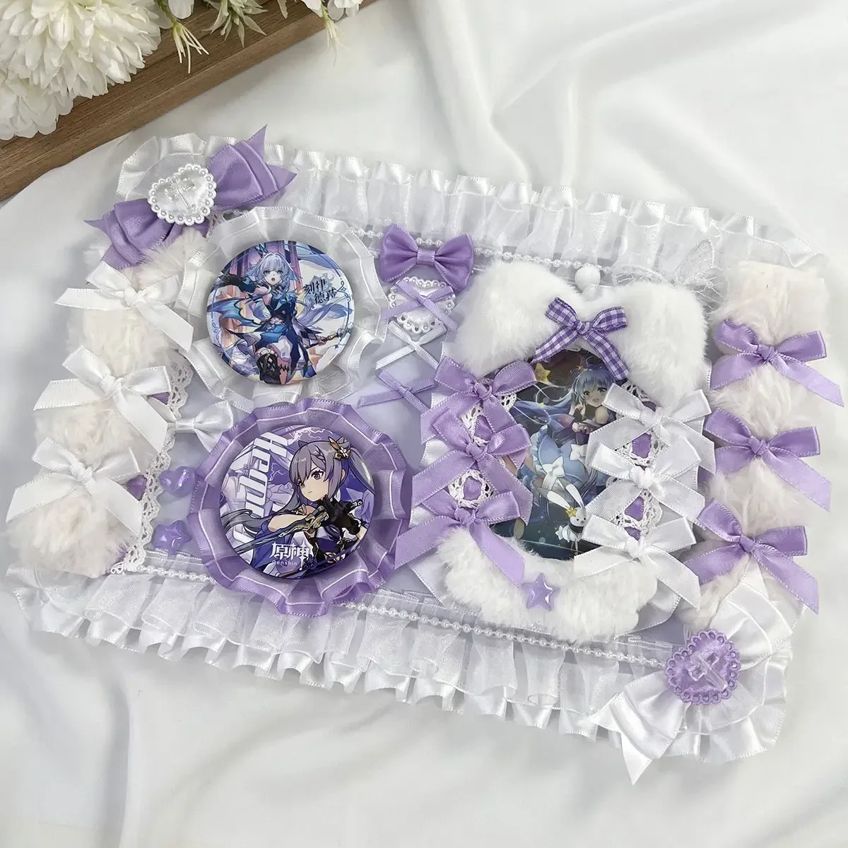 organisateur de badges pour sac ita en dentelle fait main, avec panneau de présentation, accessoire mignon avec nœud, pour collection gu mei et remplissage de rangement