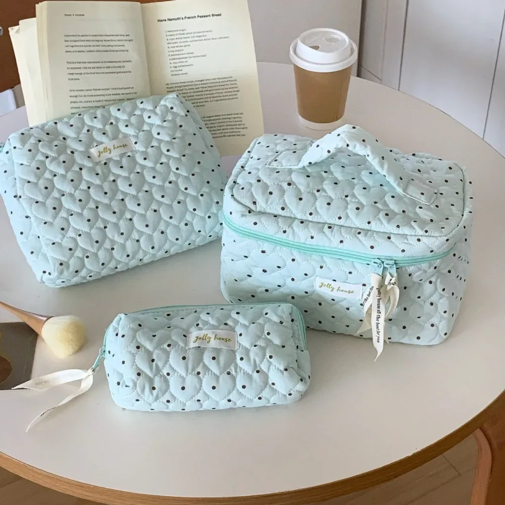 sac à cosmétiques à pois pour femmes, sac à main de voyage, organisateur de maquillage, sac de rangement de grande capacité, trousse de toilette, étui de maquillage, mode coréenne