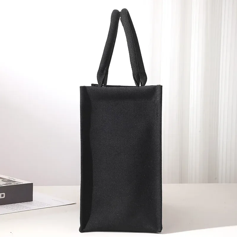 sac fourre-tout en toile tridimensionnel noir avec logo personnalisé pour femmes, sac à main polyvalent de grande capacité pour étudiants, shopping et déplacements