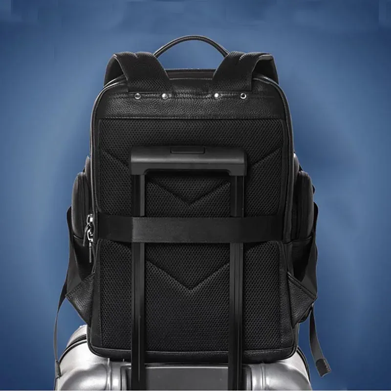 luufan-sac à dos de chargement usb pour homme, cuir de vache véritable, sac à dos étanche pour ordinateur portable 16 ", cartable noir, grand sac à dos de voyage pour homme