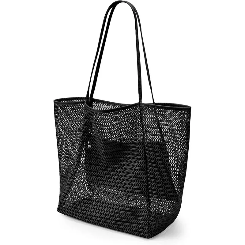 sac fourre-tout en maille de nylon pour femme, sac fourre-tout décontracté, sac à bandoulière pliable pour la plage, le pique-nique, les vacances