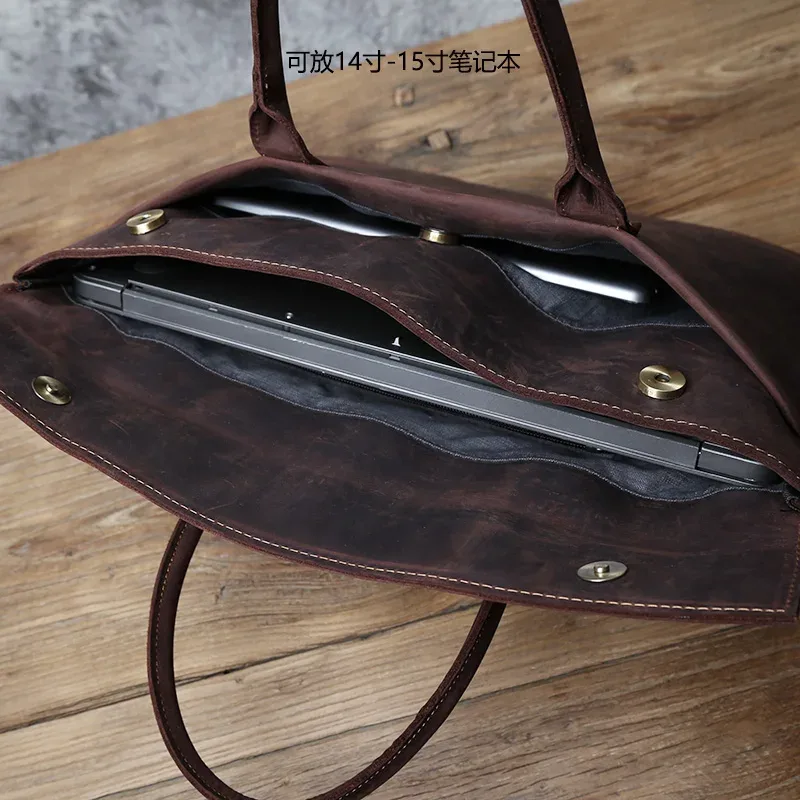 nzpj – mallette rétro en cuir pour hommes, sac à main décontracté, couche supérieure en peau de vache, sac d'affaires pour tablette, pochette fine pour ordinateur portable 16 pouces