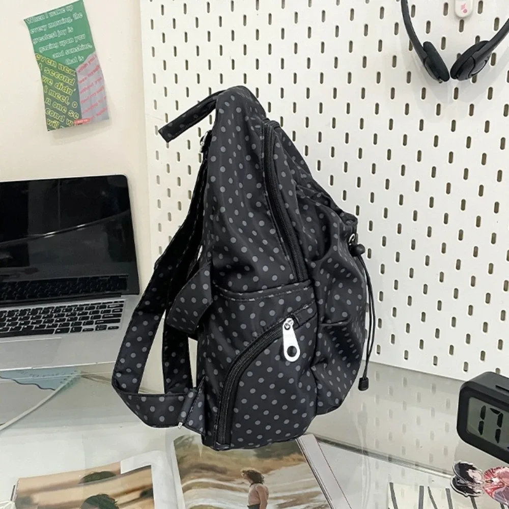sac à dos coréen à pois pour femme, style preppy, polyvalent, léger en nylon, idéal pour étudiants, voyages et usage quotidien