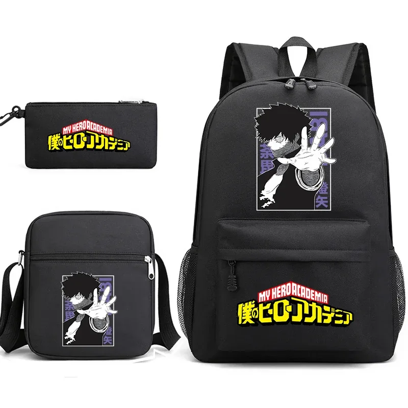 ensemble de sacs à dos scolaires imprimés my hero academia, 3 en 1, avec sac à bandoulière, trousse à crayons, pour garçons, filles, enfants