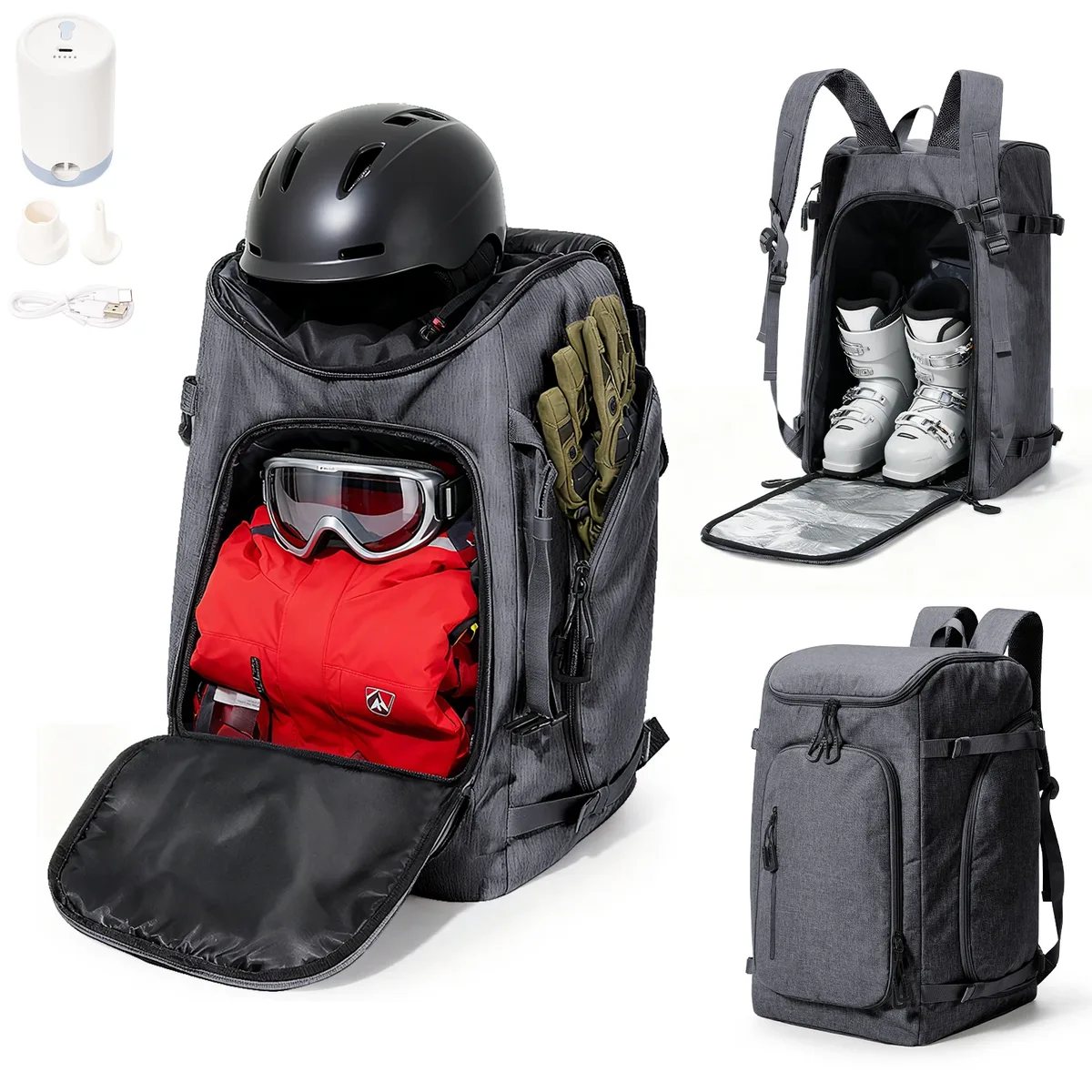 sac à dos sous vide – sac à dos de voyage pour bottes de ski 50l, étanche, sac à dos pour bottes de snowboard pour voyage, magasins, équipement comprenant casque