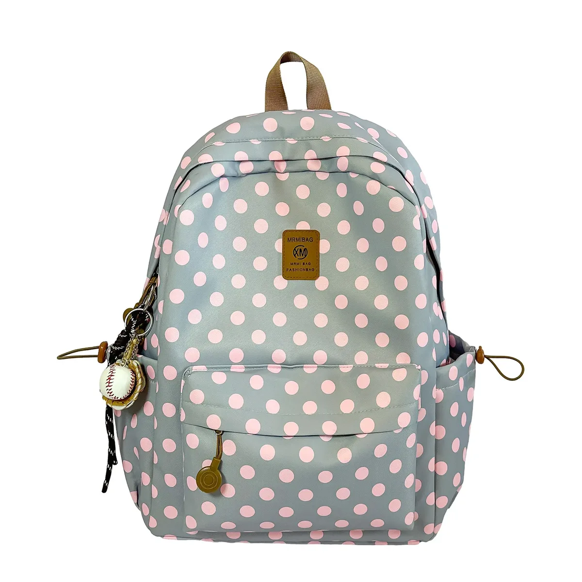 sac à dos décontracté vert menthe à pois pour femme avec poignée supérieure marron et poche zippée, grande capacité, idéal pour l'école et les voyages