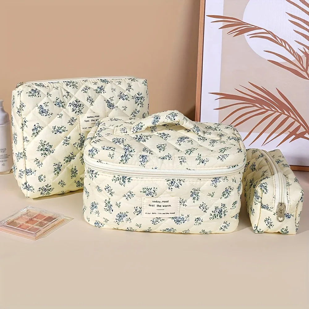 sac à cosmétiques de voyage à motif floral, sac à cosmétiques portable adapté aux voyages et aux essentiels scolaires pour femmes, trousse de maquillage