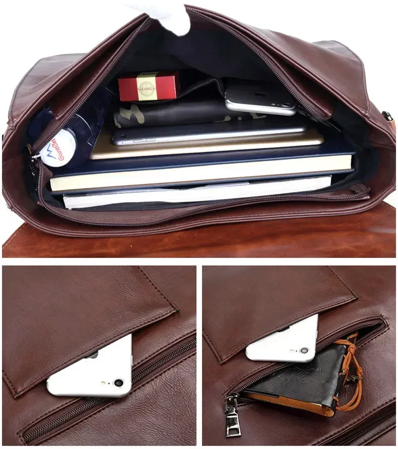 sac à main rétro en cuir pu pour homme, fourre-tout vintage, étui à bombes, business, bureau, ordinateur portable, sacoche décontractée