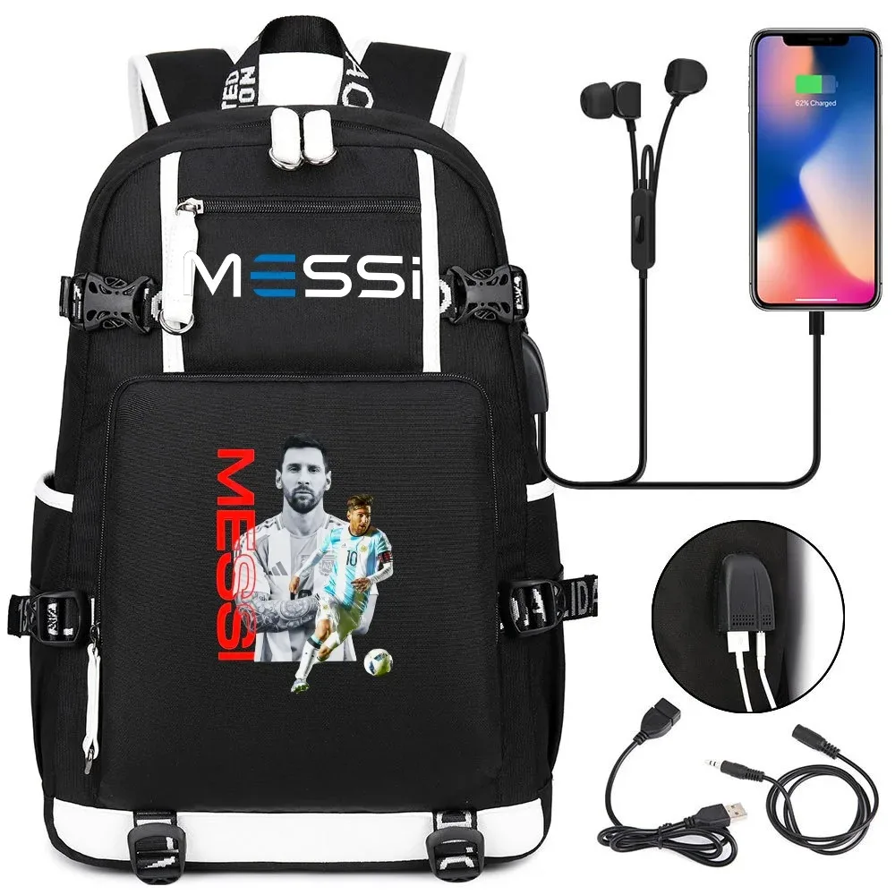 sac à dos de sport de football messi en tissu oxford avec fermeture à loquet, grande capacité, pour ordinateur portable, loisirs, voyage, école et étudiants
