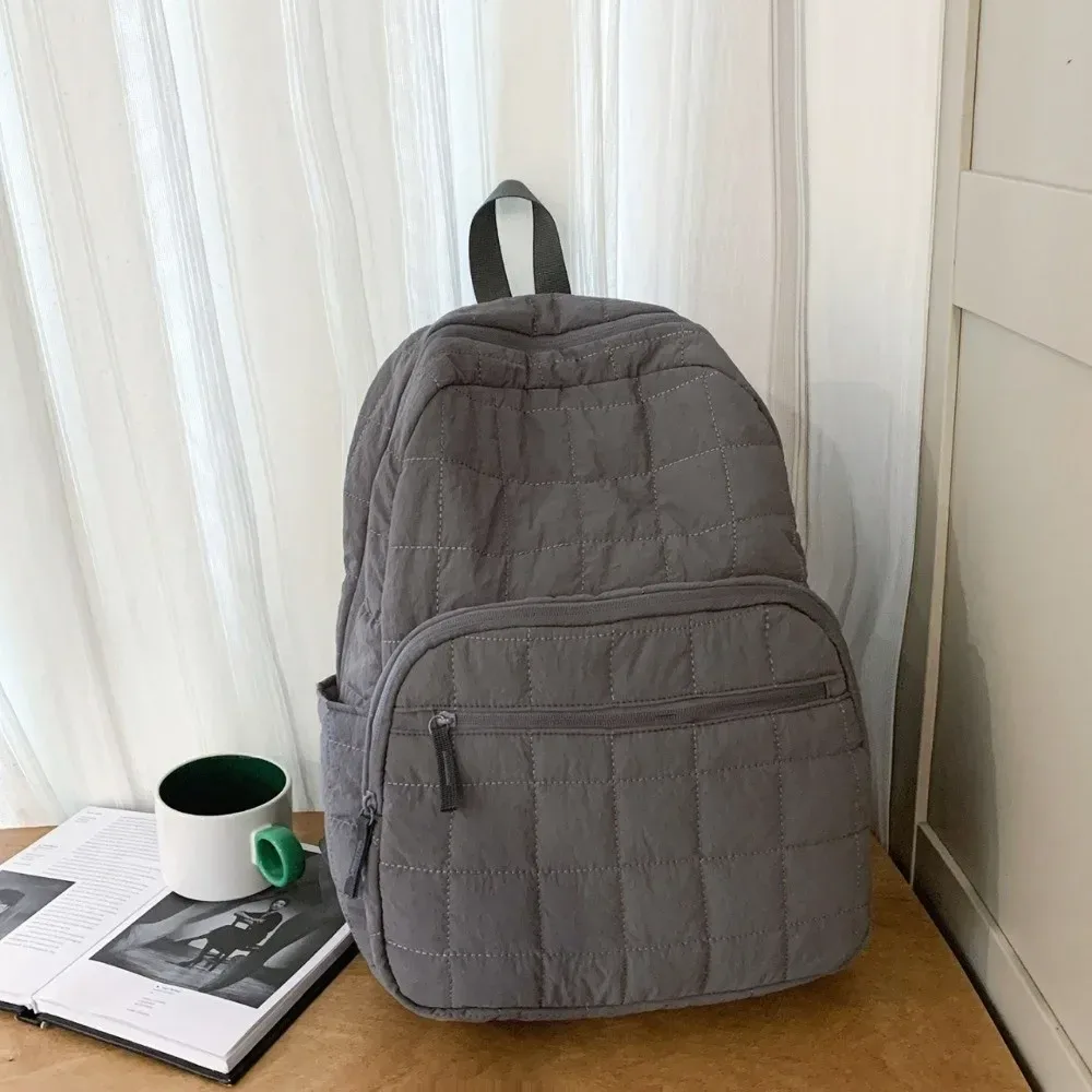 sac à dos de voyage matelassé à la mode, couleur unie, cartable d'étudiant de grande capacité, sac de maman multi-poches en nylon