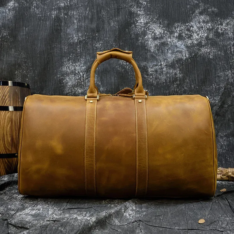 luufan-sac de voyage en cuir véritable pour homme, grande capacité, vintage, elin, cheval, homme, bagage, week-end