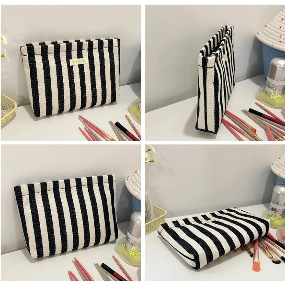 sac à cosmétiques portable à rayures, léger, multifonctionnel, grande capacité, avec fermeture éclair, organiseur de maquillage, pour voyage