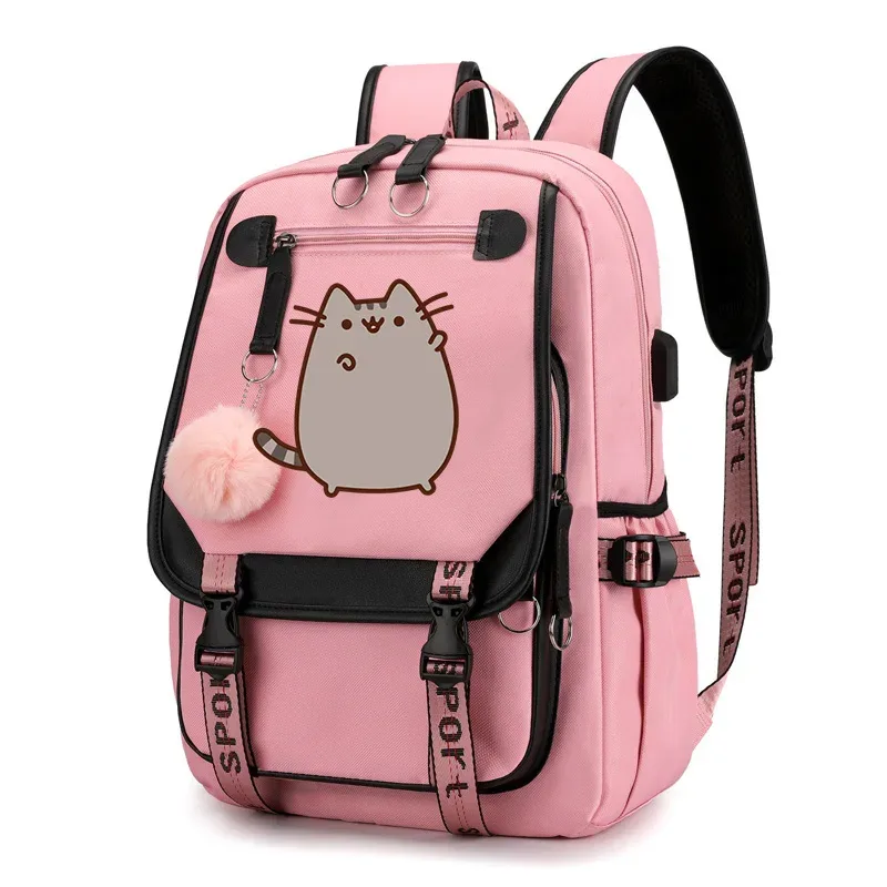 sac à dos imprimé chat de dessin animé pour adolescents, cartable pour filles et garçons, sacs à dos de voyage décontractés, sac à dos rose mochila