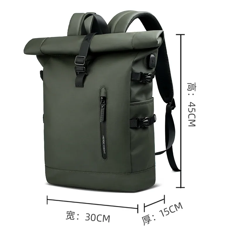 heroic knight – sac à dos de voyage pour hommes, extensible, pour ordinateur portable 15.6 pouces, avec port usb, étanche, enroulable, pour loisirs