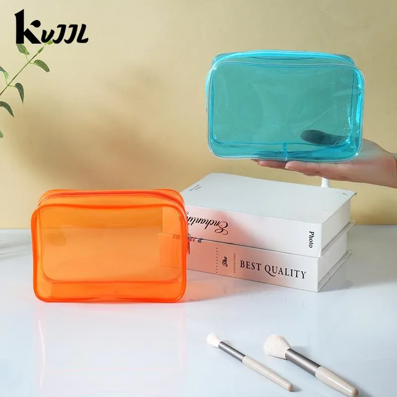 Sac cosmétique transparent coloré pour femmes, sac de maquillage en PVC, sac de toilette en gelée, grande capacité, organiseur de cosmétiques de voyage, pochette de maquillage