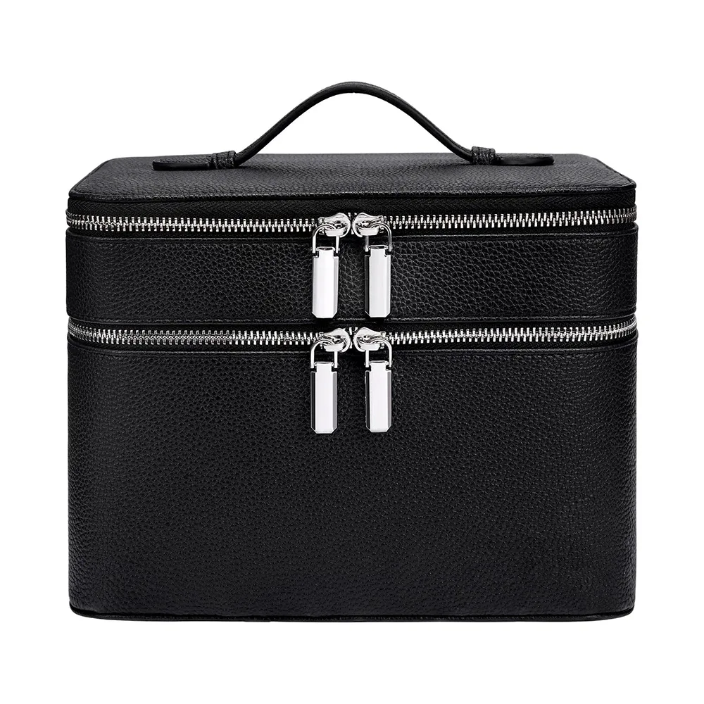 sac de maquillage professionnel portable à double couche personnalisé avec nom, trousse de soins de la peau, boîte de rangement pour produits de beauté, sac de maquillage multi-compartiments