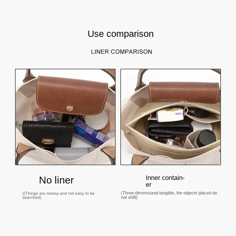 organisateur de sac pour longchamp, petit fourre-tout de finition, sac à main d'insertion, doublure intérieure en feutre de grande capacité, accessoires de mise à niveau diy