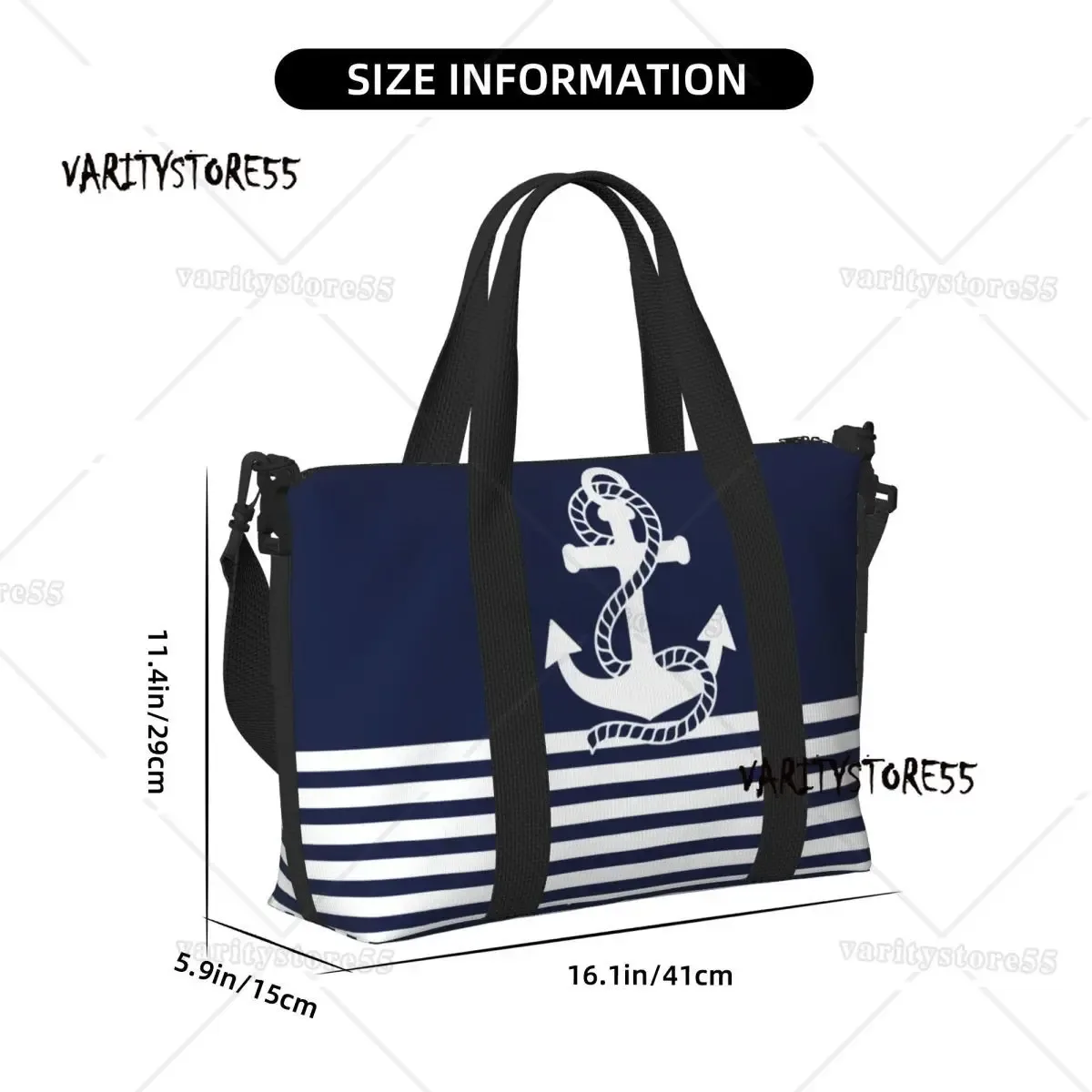 sac fourre-tout de plage personnalisé à rayures bleu marine et ancre blanche pour femmes, fourre-tout extra large pour salle de sport, sacs de shopping de voyage de navigation
