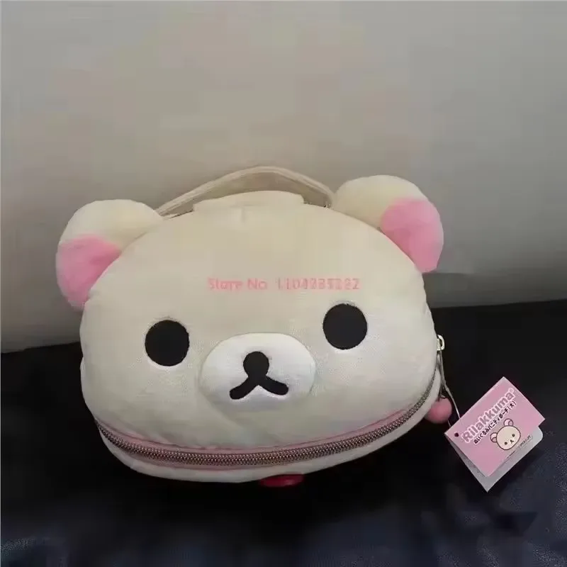 nouvelle trousse de maquillage et de rangement portable en peluche rilakkuma ours fille, mignonne, elliptique, stéréoscopique, motif dessin animé, facile à ranger