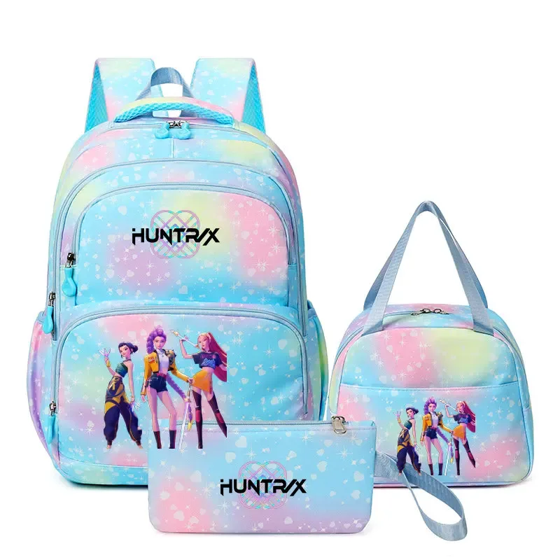 lot de 3 sacs à dos kpop demon hunters, cartable de dessin animé pour adolescents, sac d'étudiant, sacoche pour ordinateur portable et livres, sac de voyage, mochilas