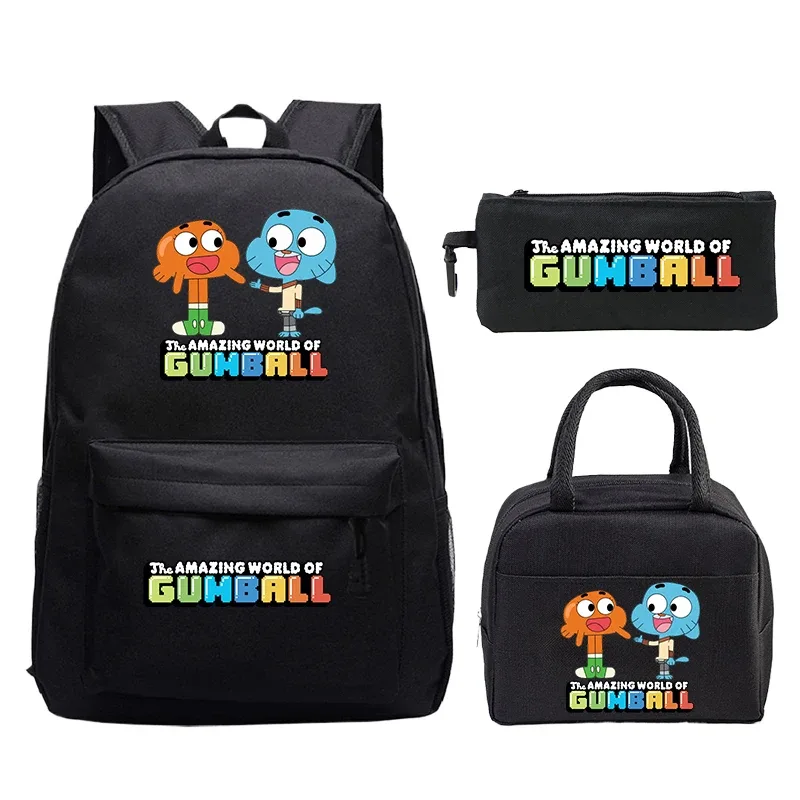 sac à dos the amazing world of gumball, ensemble de 3 pièces, sac d'école pour étudiants, sac à déjeuner, trousse à crayons, sac à livres pour garçons et filles, sac à dos de voyage pour femmes