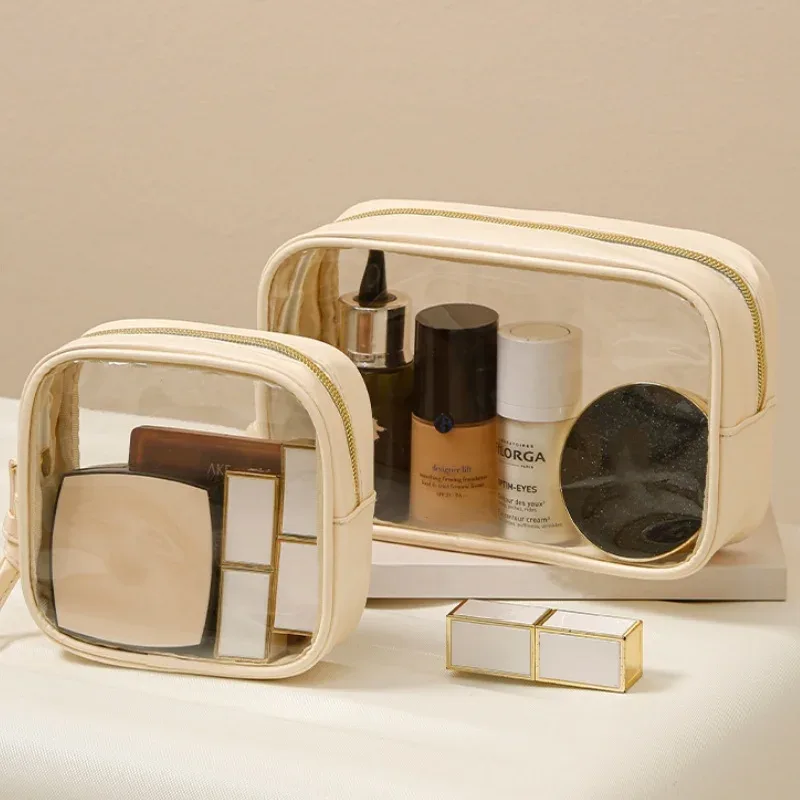 Trousse de maquillage Portable, grande capacité, pinceaux de maquillage, rouge à lèvres, poudre, rangement de cosmétiques de voyage, trousse de toilette, étanche, transparente