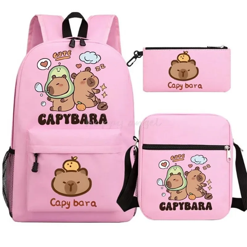 nouveau capybara anime imprimer 3 pièces/ensemble sac à dos adolescent garçon sac d'école ordinateur portable sac à dos école cadeau sac à dos avec sac à bandoulière décontracté