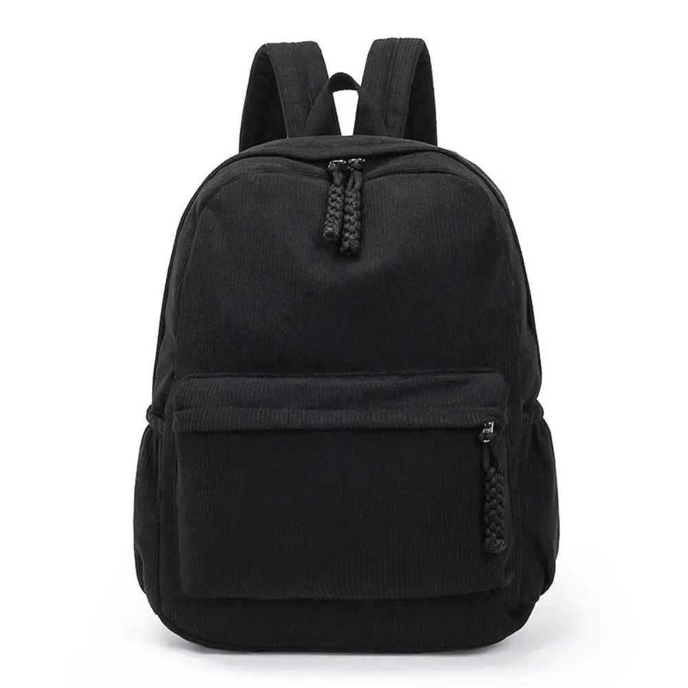 sac à dos léger en velours côtelé, grande capacité, couleur unie, sac d'école pour étudiants, sac à dos portable de style japonais pour femmes