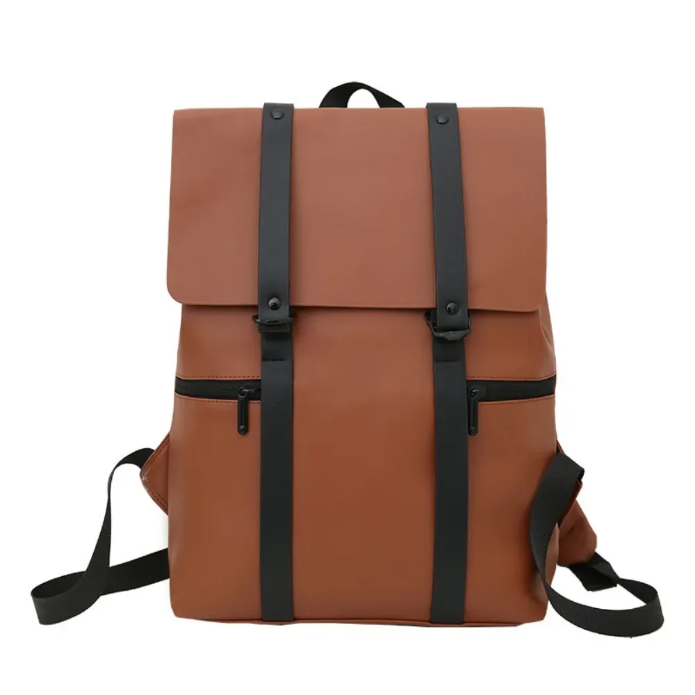 sacs d'école imperméables, sacs à dos pour ordinateur portable de grande capacité, sacs à dos en cuir de couleur unie avec bandoulière réglable