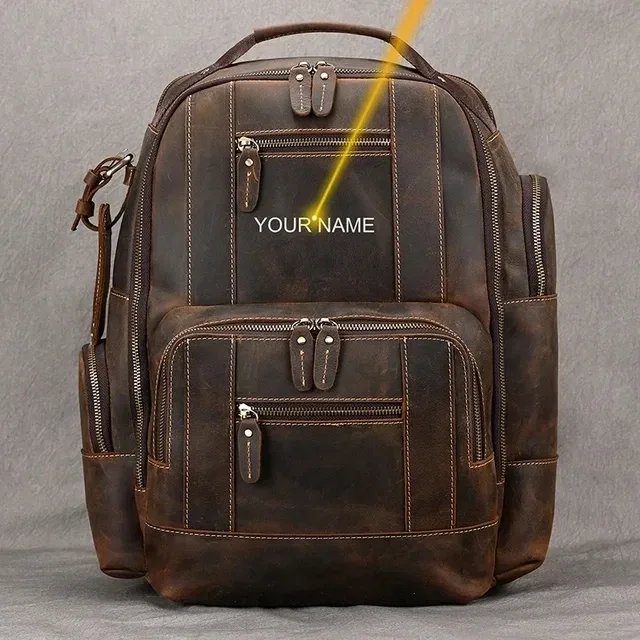 luufan vintage en cuir véritable homme voyage sac à dos fit 15 "ordinateur portable sac à dos en cuir véritable sac d'école grand voyage sac à dos pour homme