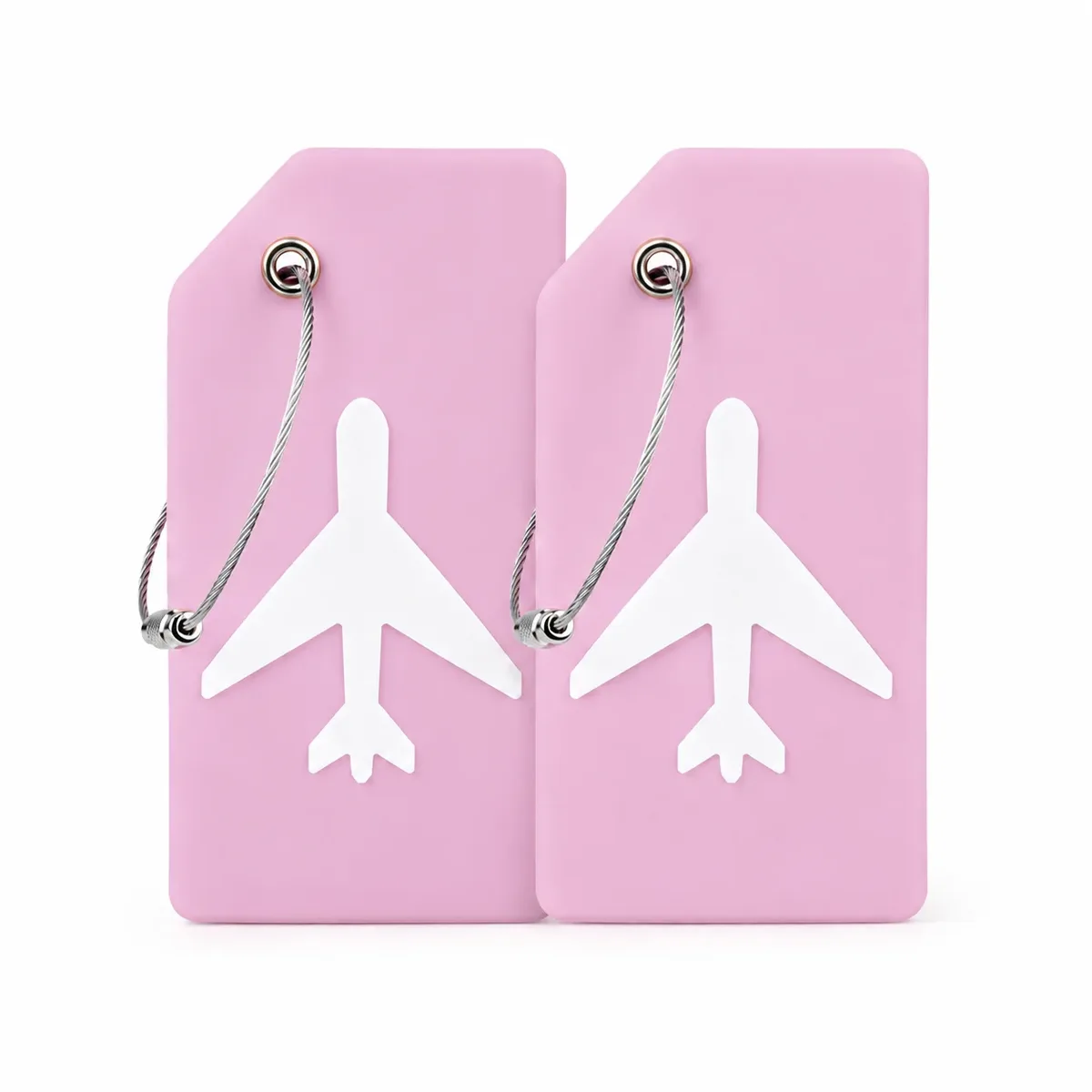 2/5 étiquettes de bagage en silicone, motif avion, identificateur de valise, couleurs vives avec boucle en fil d'acier, porte-nom, usage quotidien
