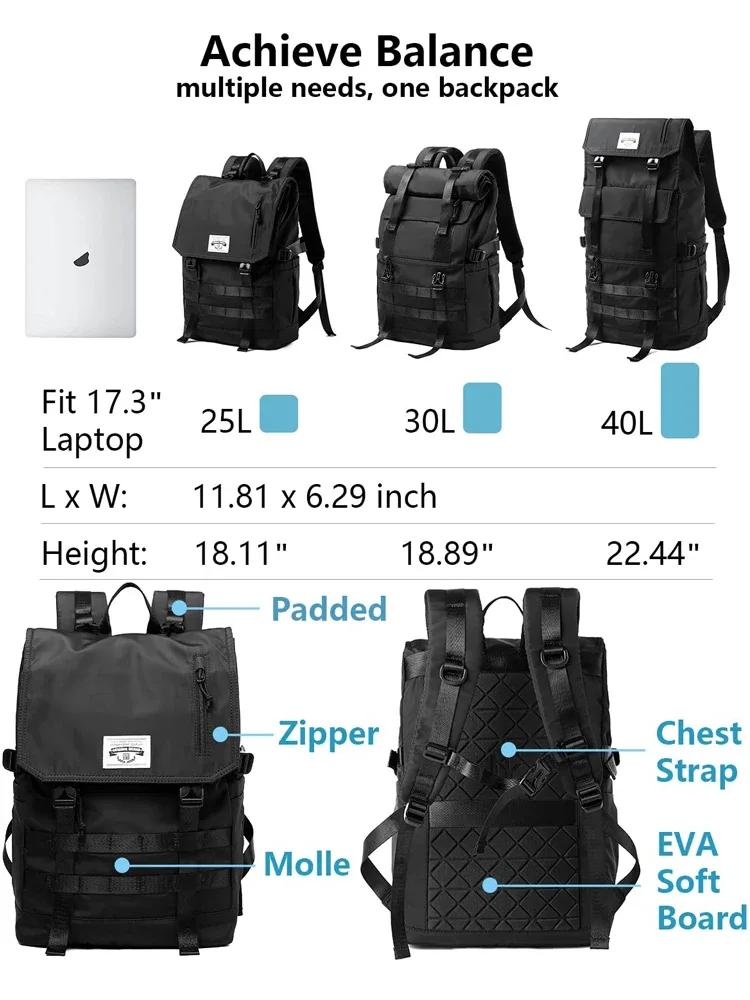 sac à dos à roulettes pour hommes, résistant à l'eau extensible, sac à dos pour ordinateur portable de 17,3 pouces pour les voyages, sac à dos de 40 litres maximum