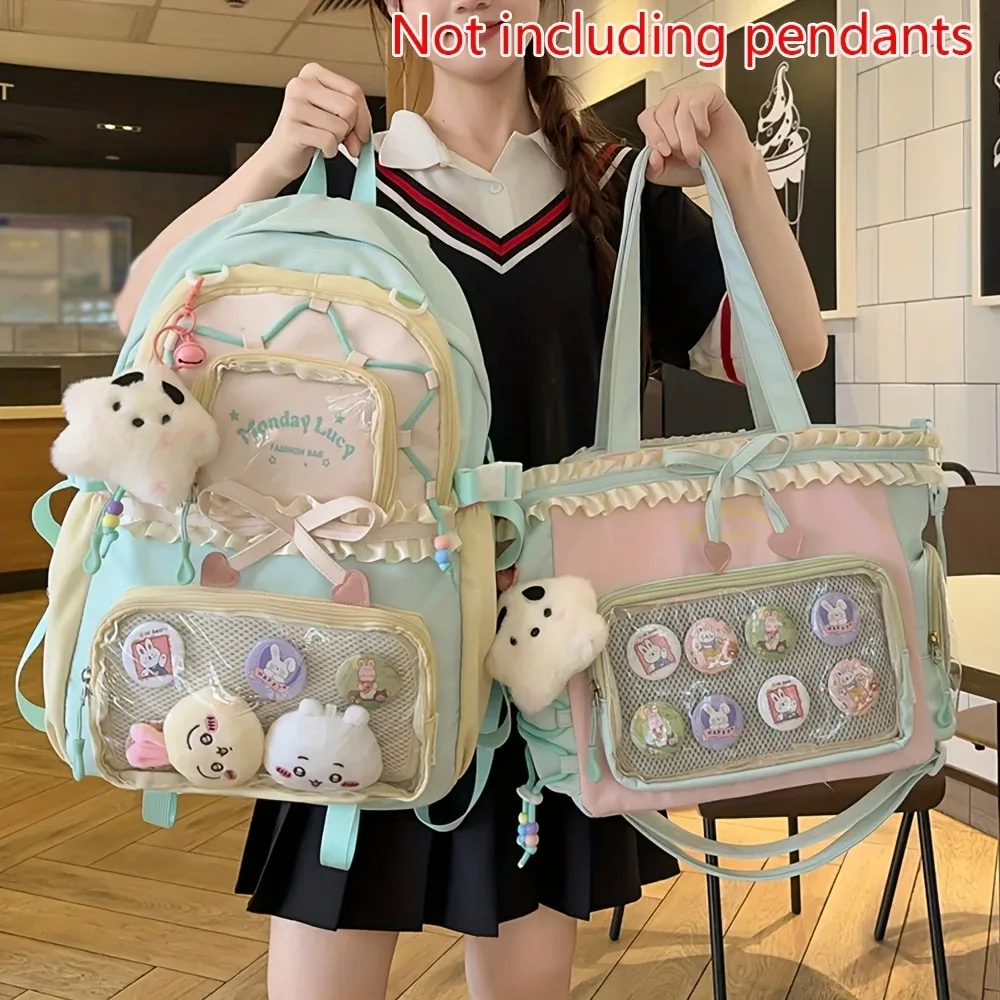Ensemble de sacs pour femmes, sac anti-douleur deux pièces (licieux un typepo et devrait être un sac à dos), sac à dos de rentrée scolaire, sac à dos léger et mignon en dentelle