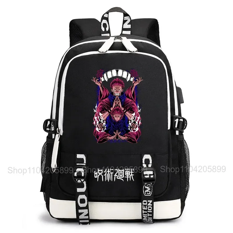 sac à dos jujutsu kaisen, anime satoru gojo itadori yuji, sac d'école pour étudiants, grande capacité, port de chargement usb, sac à dos de voyage