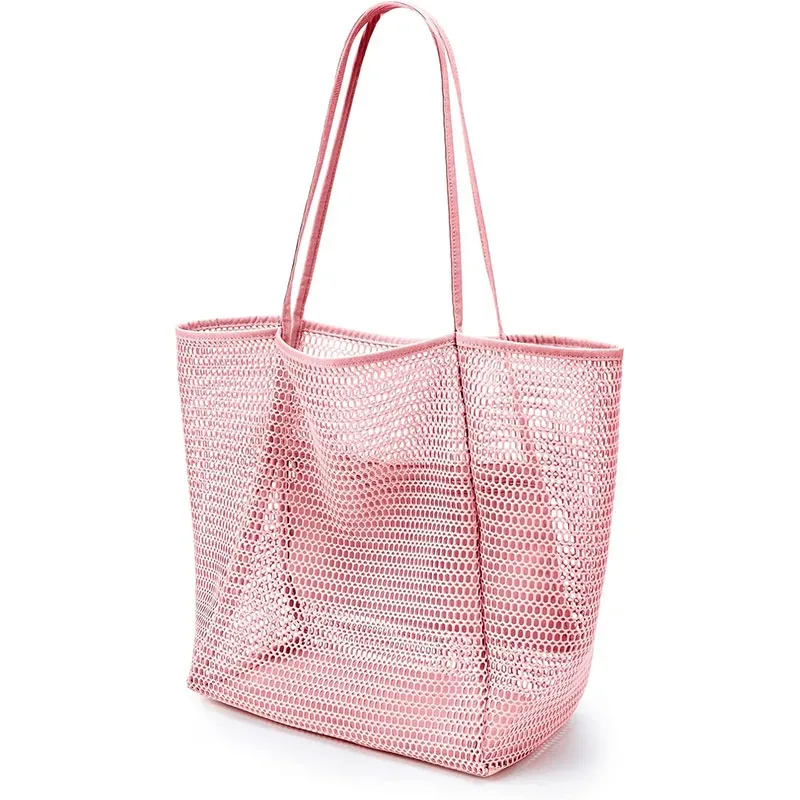 sac fourre-tout en maille de nylon pour femme, sac fourre-tout décontracté, sac à bandoulière pliable pour la plage, le pique-nique, les vacances