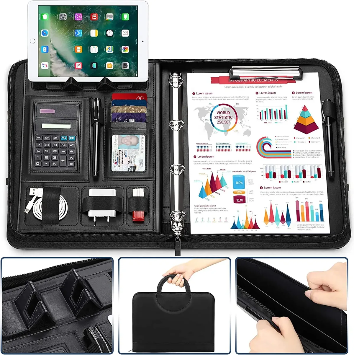 Sac de Rangement Multifonctionnel pour Homme, Porte-Documents Portable, Support pour Tablette et Smartphone