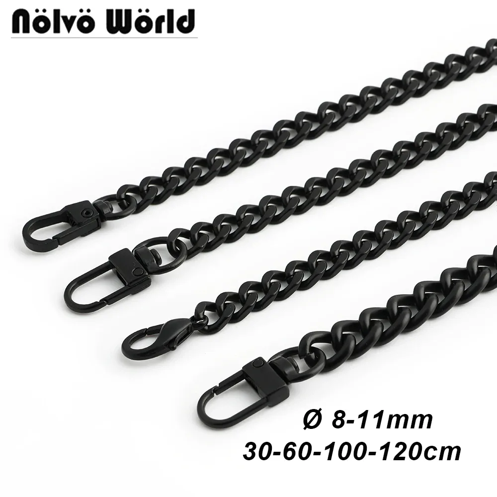 30/60/100/120cm noir mat placage fer plat 12mm léger chaîne sangle pour remplacement sac à main sac à bandoulière sac à main sangles