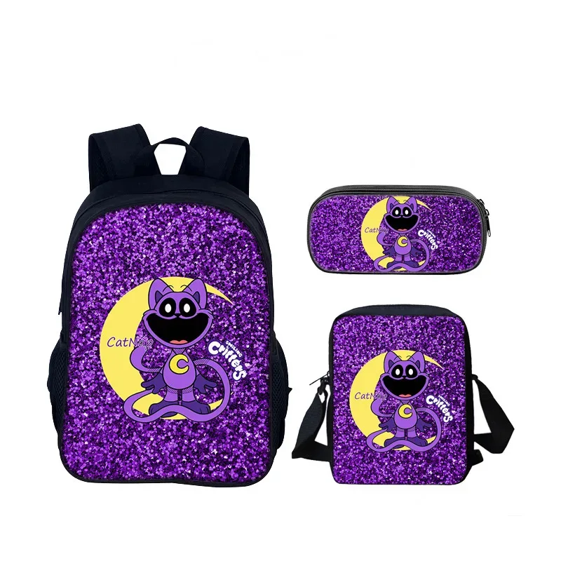 ensemble de 3 sacs d'école de créatures souriantes, sac à dos de 40cm/15.7 pouces, sac à bandoulière, trousse à crayons, sacs de livres d'ordinateur pour garçons et filles, meilleur cadeau