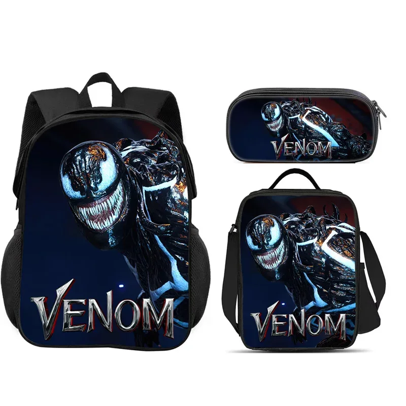 ensemble scolaire venom 3 pièces : sac à dos + trousse à crayons + sac à lunch, sac à dos scolaire tendance, cadeau pour enfants, pratique et multifonctionnel