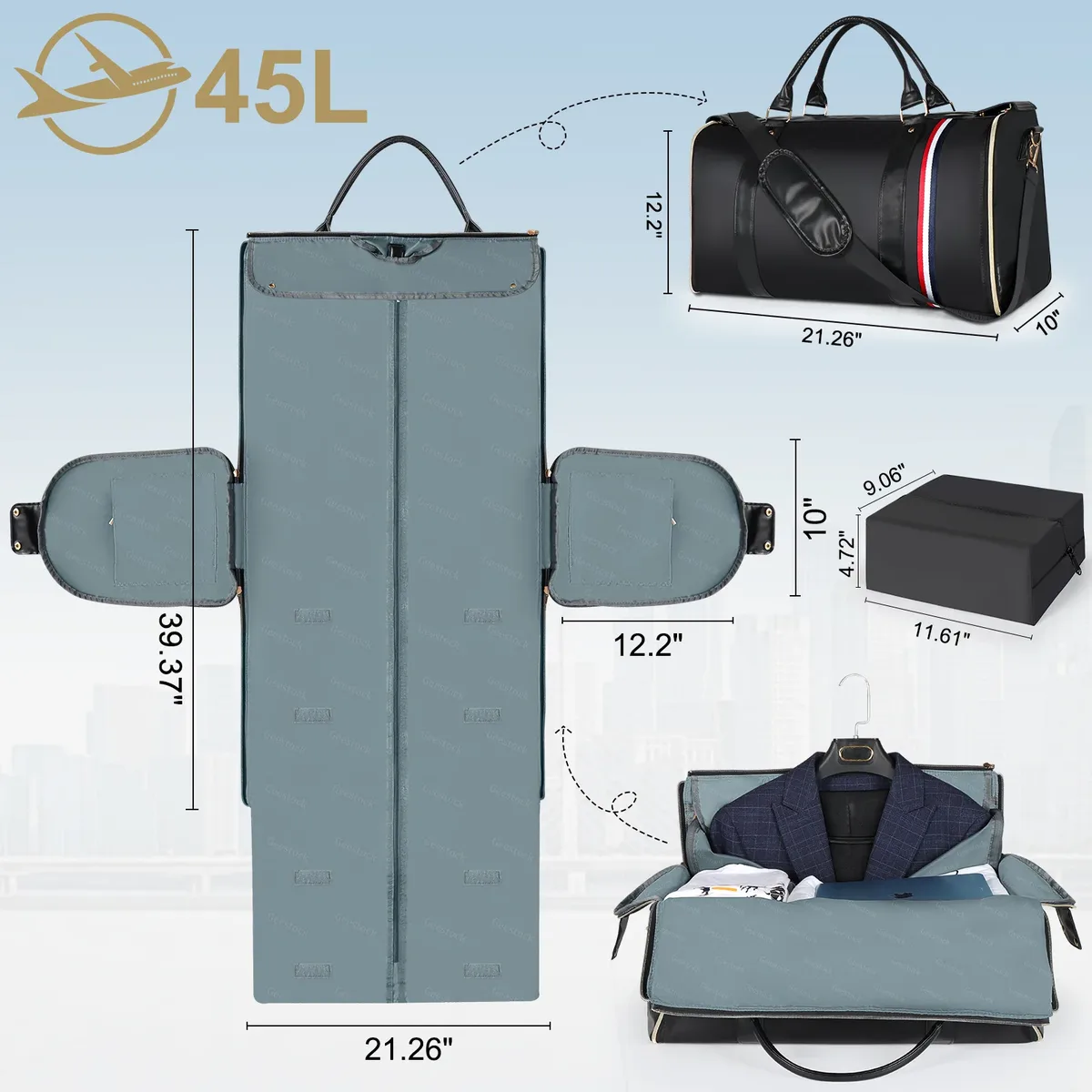 sac de rangement de costume pliant de grande capacité, bagage étanche en cuir pu avec bandoulière, valise de voyage pour voyages d'affaires