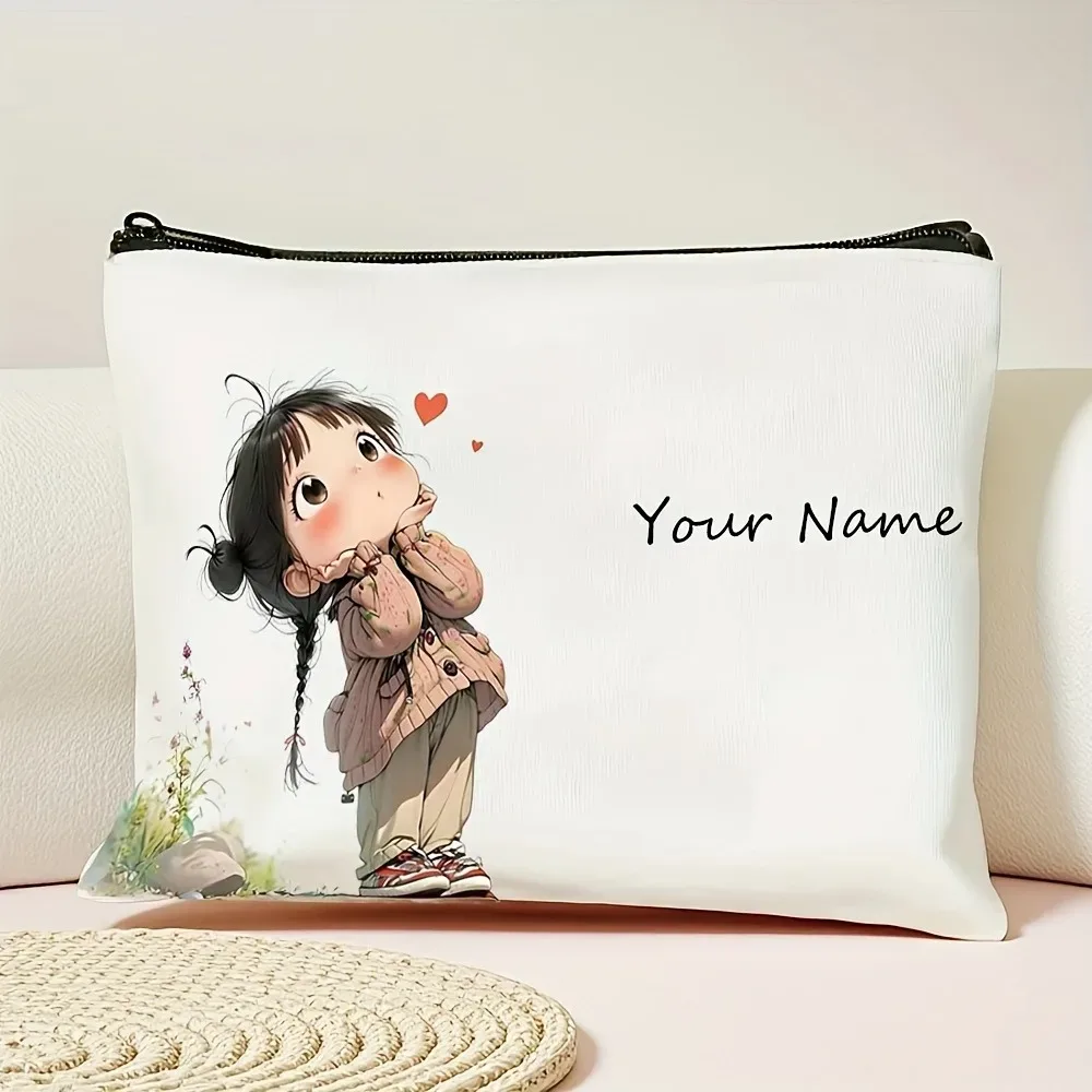 sacs de maquillage floraux vintage uniques et chics personnalisés avec nom pour filles, pochette cosmétique, trousse de toilette, trousse à crayons, sac de rangement de voyage