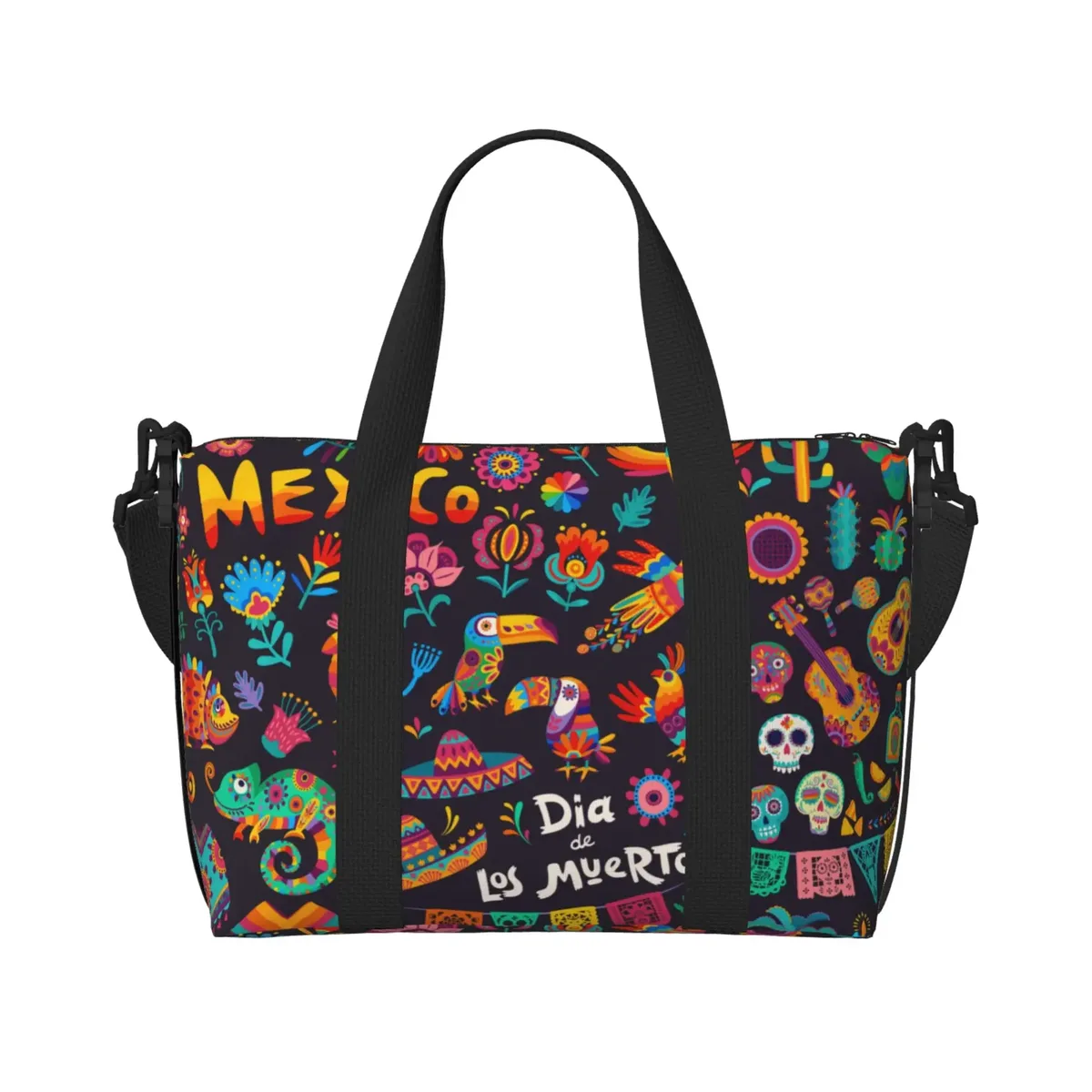 sac de voyage léger avec fleurs mexicaines, sacs de nuit pour week-end, fourre-tout boho art floral pour sport, gymnastique, yoga