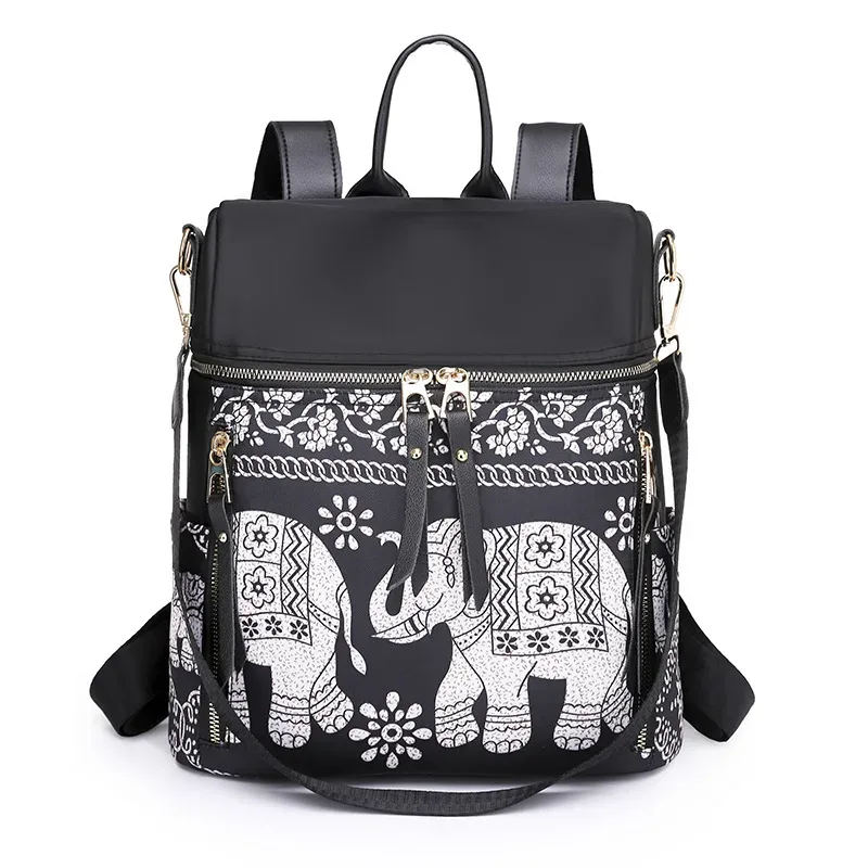 Style rétro personnalité éléphant imprimé Oxford tissu sac à dos femmes décontracté multi-fonctionnel sac Style ethnique étudiant sacs cadeau