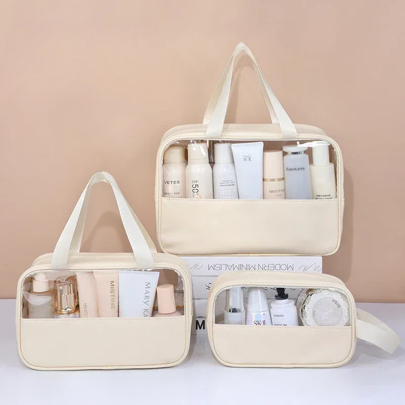 Sac à cosmétiques de voyage Portable pour femmes, trousse de maquillage transparente, sacs de lavage de bain de grande capacité, mallette de rangement étanche multifonction