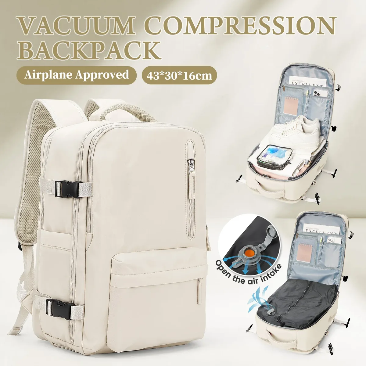 sac à dos de voyage à compression sous vide – sac de randonnée pliable de grande capacité, sac léger pour ordinateur portable, sac à dos essentiel de voyage en plein air